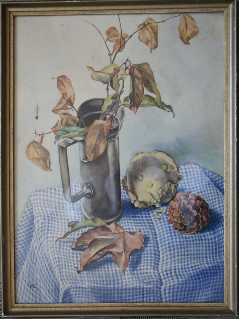 Marinus Zwart, stilleven, aquarel, gesigneerd met MZ., Achter glas, Stilleven, Ophalen of Verzenden, Papier