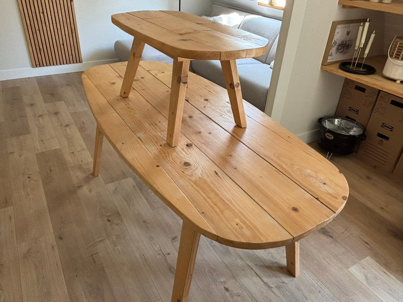 Handgemaakte massief grenenhouten eettafel + salontafel, Huis en Inrichting, Tafels | Eettafels, Ophalen, 50 tot 100 cm, Zo goed als nieuw