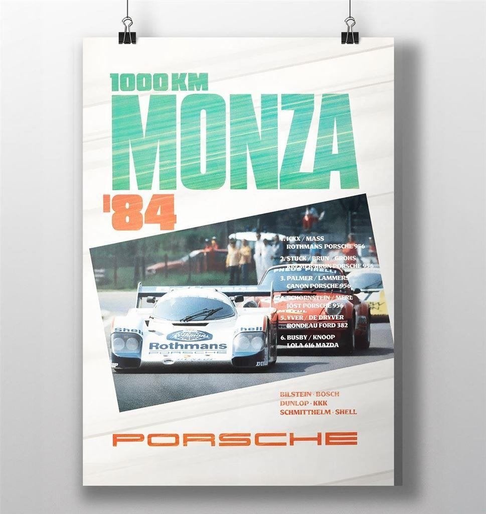 Porsche 956 Monza 1000km 1984 Race Poster, Verzamelen, Verzenden, Nieuw, Auto's