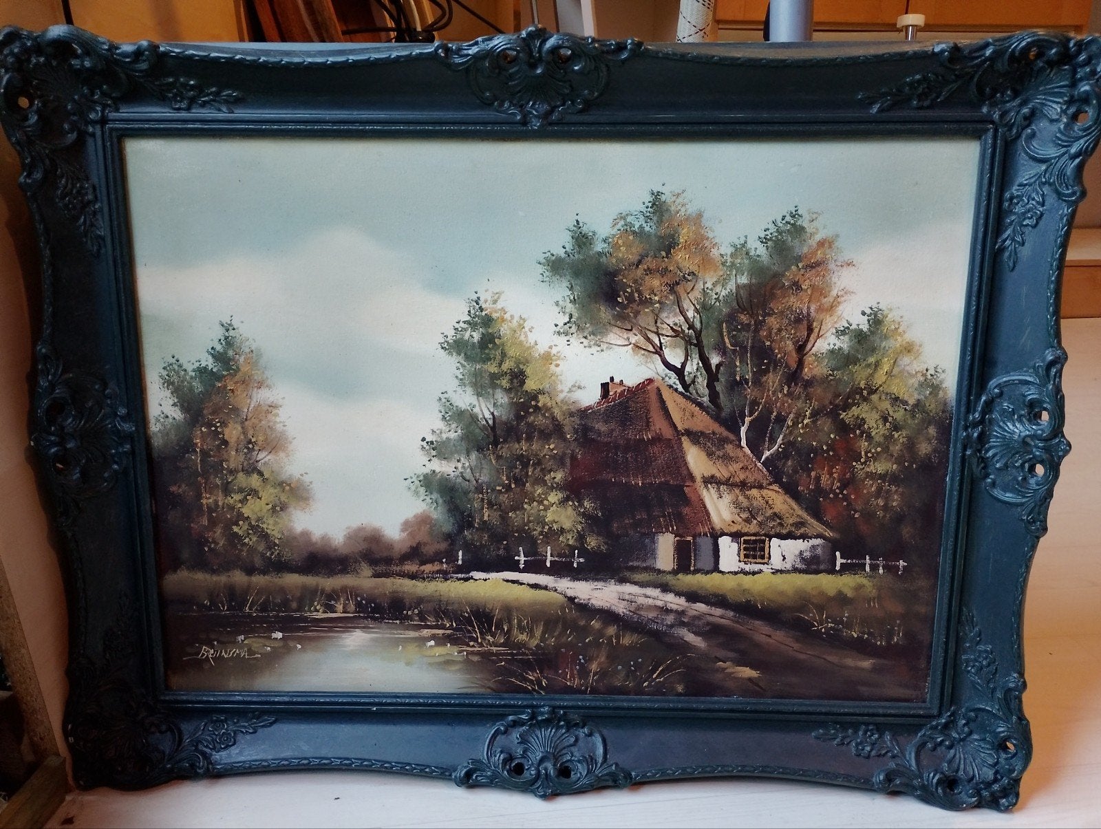 Olieverf Schilderij Cornelis Bruinsma-Landschap met boerder, Ophalen, Doek, Realistisch, Landschap