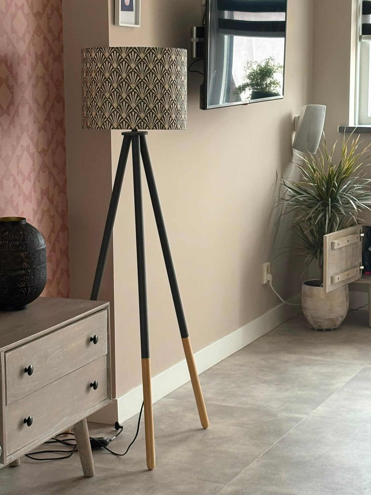Vloerlamp, dimbaar, Ophalen, Gebruikt, Hout, 150 tot 200 cm