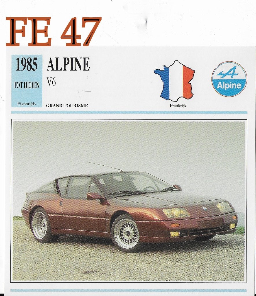 Fe47 autokaart alpine v6 ( 1985 )  afmeting 14 cm x 14 cm, Ophalen of Verzenden, Zo goed als nieuw, Auto's