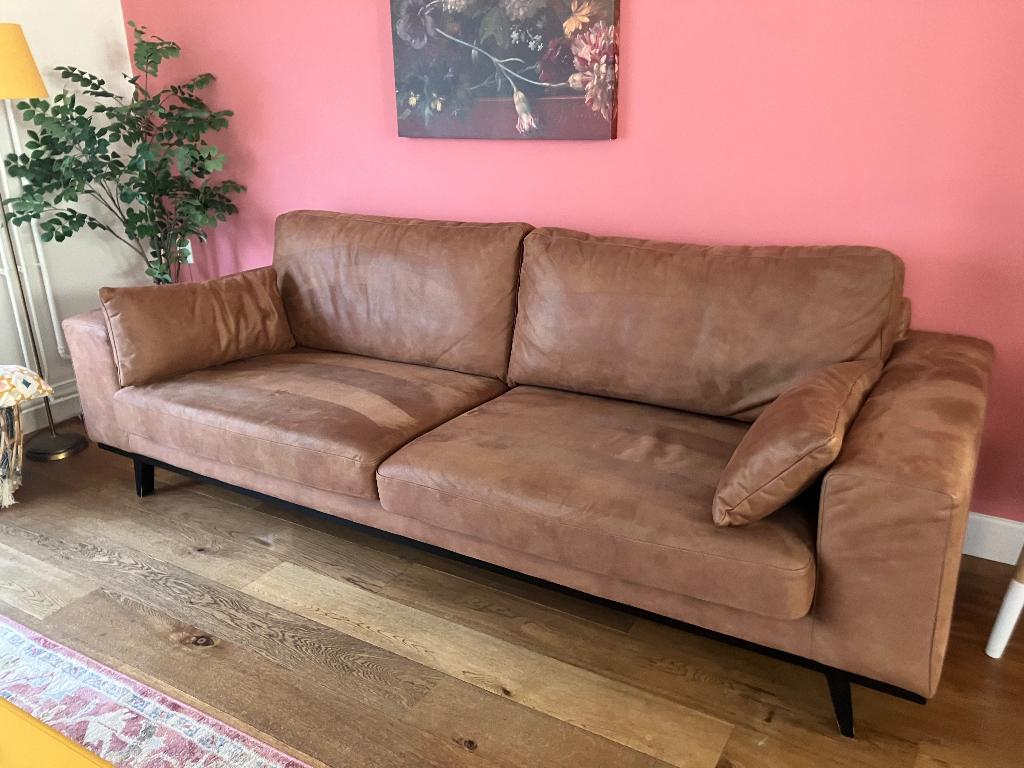 Lederlook 3-zitsbank van Wehkamp, Ophalen, Gebruikt, Driepersoons, 75 tot 100 cm