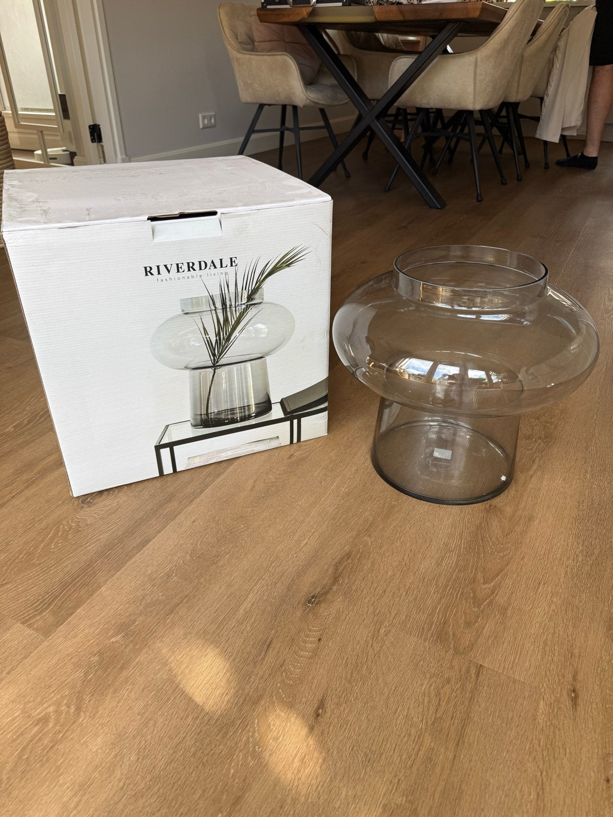 Riverdale Vaas Lune Smoke 40x35 cm - Nieuw in doos, Ophalen, Nieuw, Grijs, Glas