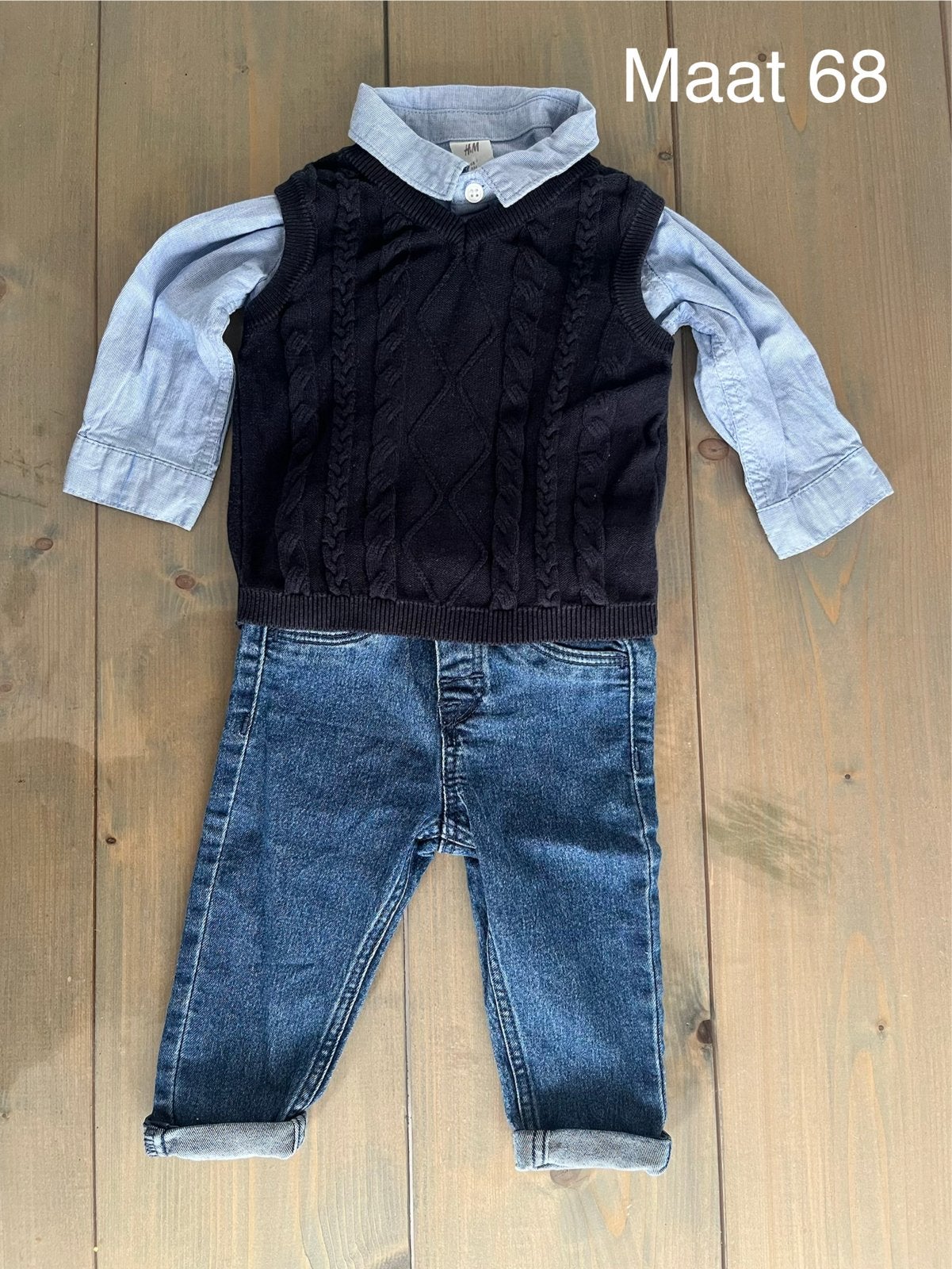 H&M setje maat 68: overhemd, spencer en jeans, Ophalen of Verzenden, Zo goed als nieuw, Jongetje, Setje