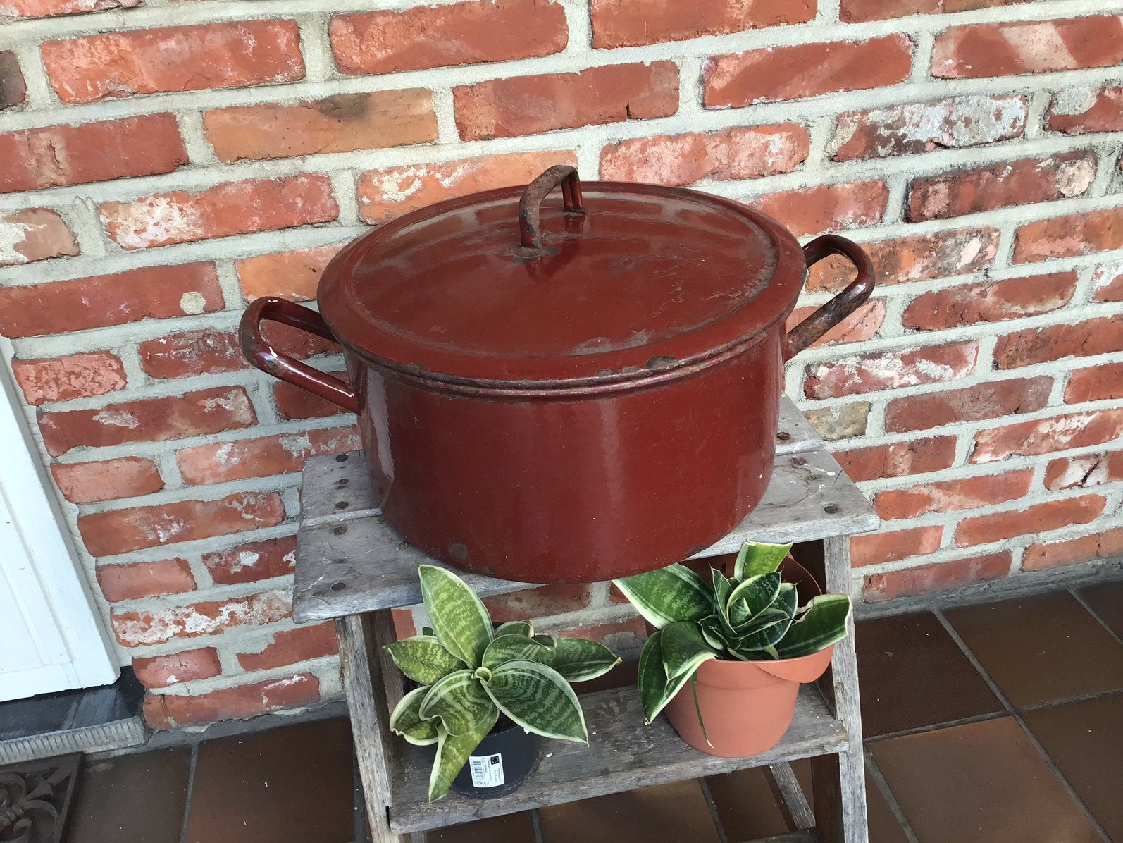 Grote oude kookpan in emaille, Antiek en Kunst, Ophalen of Verzenden