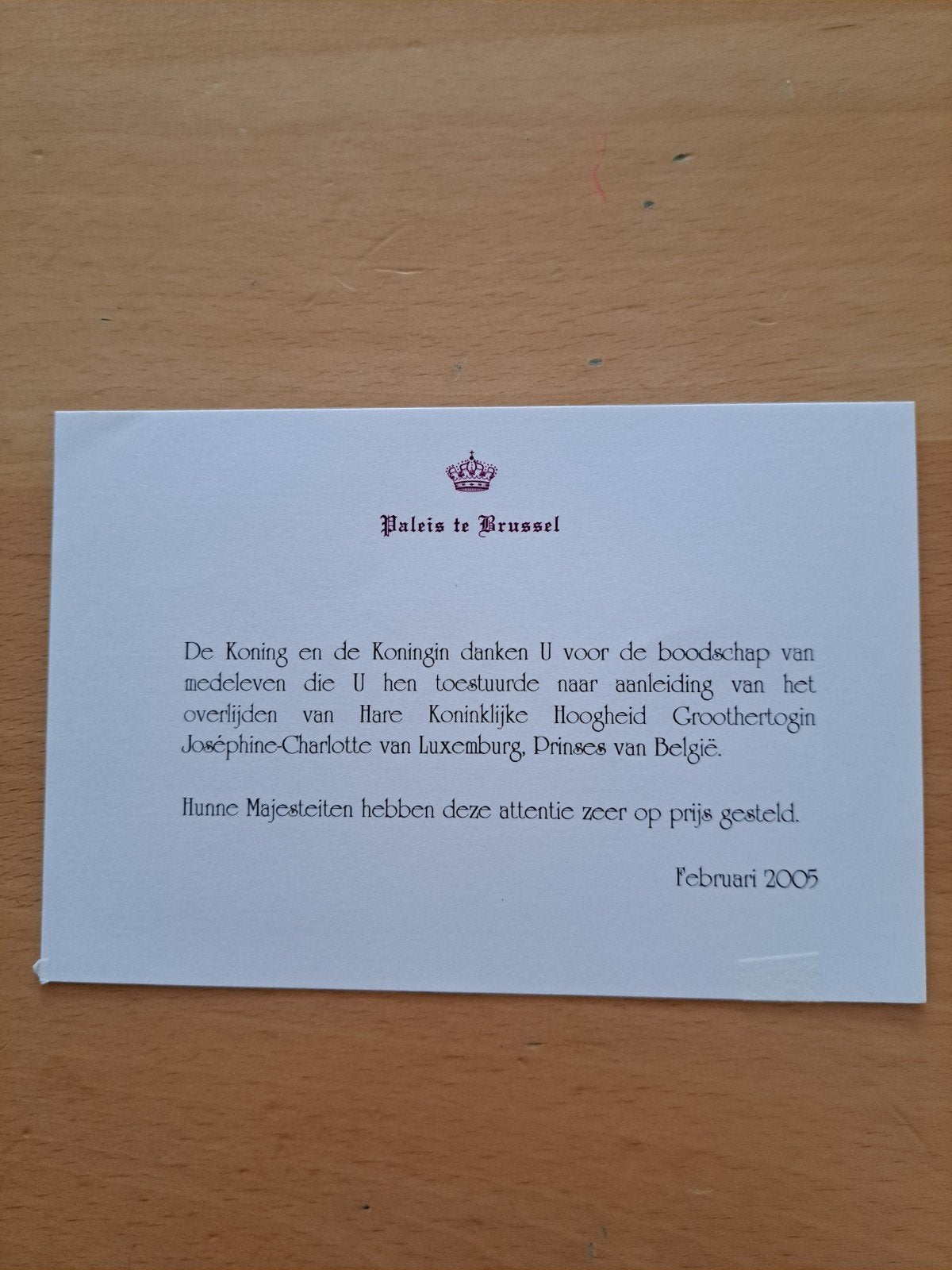Condoleancekaart Belgisch Koningshuis, Ophalen of Verzenden, Zo goed als nieuw, Buitenland, Kaart, Foto of Prent