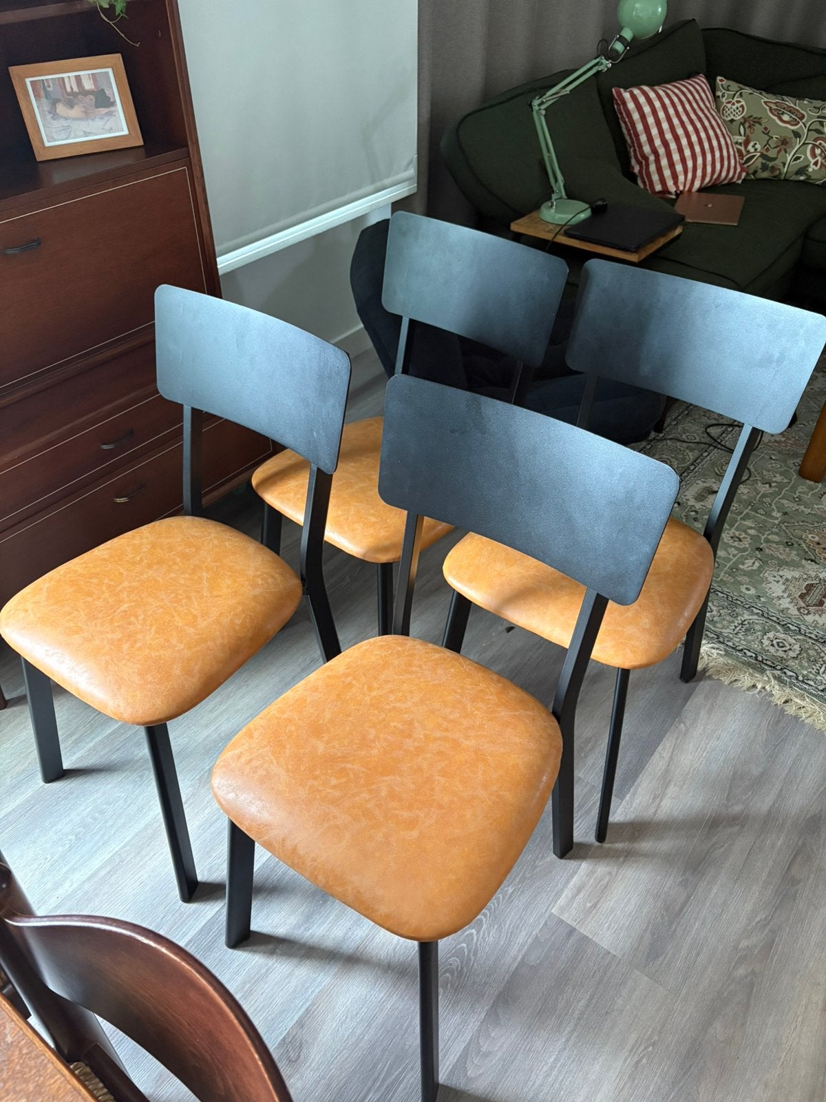Set van 4 eetkamerstoelen, Huis en Inrichting, Stoelen, Ophalen, Zo goed als nieuw, Zwart, Leer