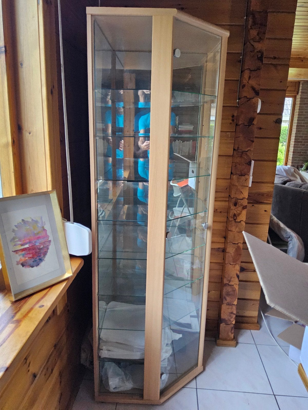 Spiegel Vitrinekast met 9 Lagen Glas, Huis en Inrichting, Kasten | Vitrinekasten, Minder dan 50 cm, Glas, Ophalen of Verzenden
