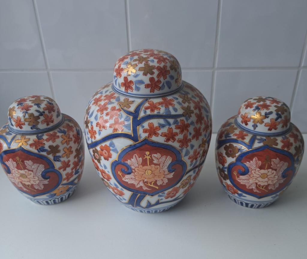 Set van 3 handgeschilderde Chinese gemberpotten, Antiek en Kunst, Ophalen of Verzenden