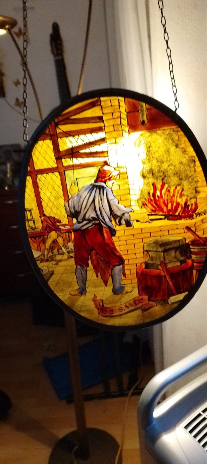 Glas in lood raamhanger 'De Smid' - 30x24cm, Ophalen of Verzenden