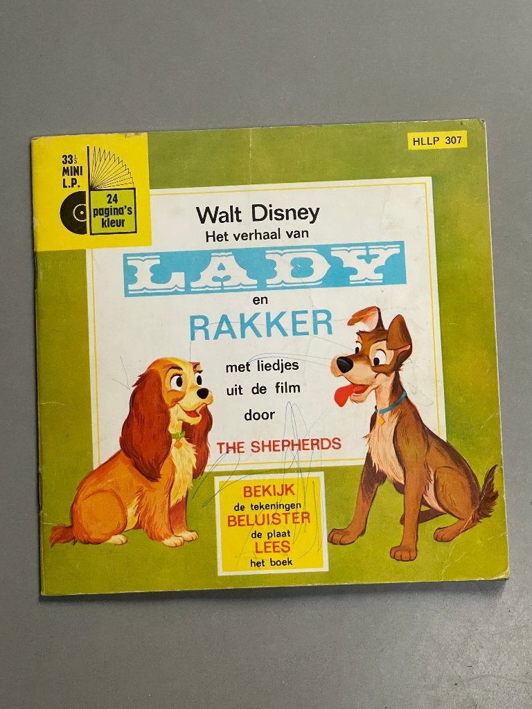 Walt Disney boek + grammafoonplaatje (Lady en Rakker) 1965, Ophalen of Verzenden, Overige figuren, Gebruikt, Overige typen