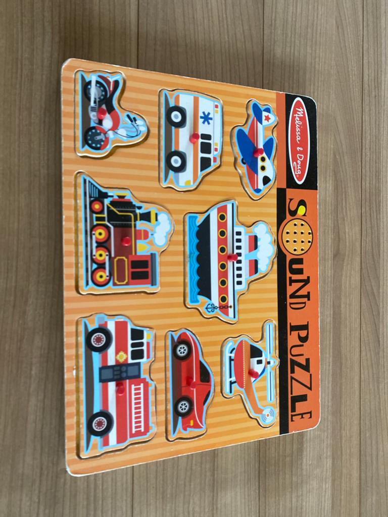 Melissa & Doug Geluidspuzzel Voertuigen, Ophalen, Minder dan 10 stukjes, Gebruikt, Van hout