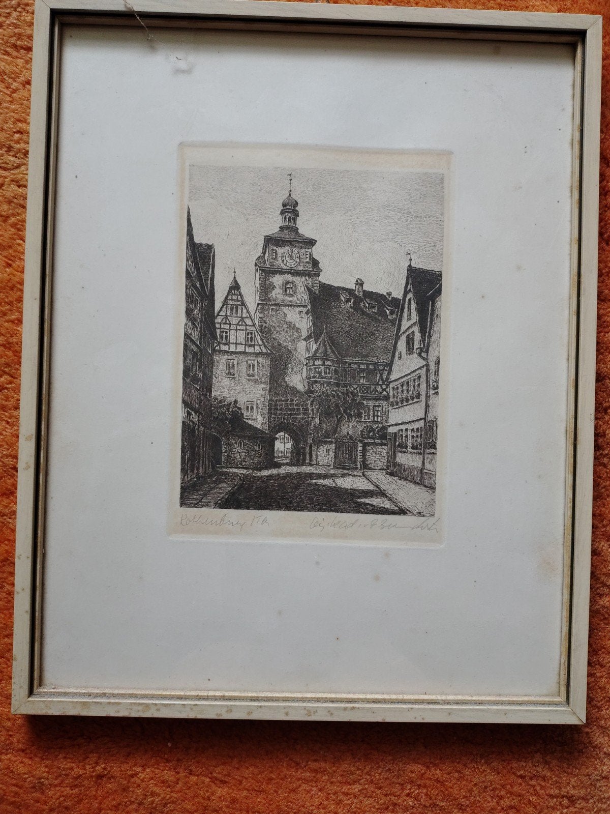 ets Ernst Geissendörfer - Rothenburg o.T. (incl., Ingelijst, Ets, Stadsgezicht, Ophalen of Verzenden