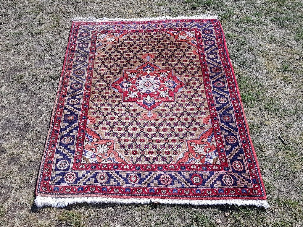 Prachtig zwaar oud handgeknoopt Perzisch tapijt 106-142 cm., Ophalen of Verzenden