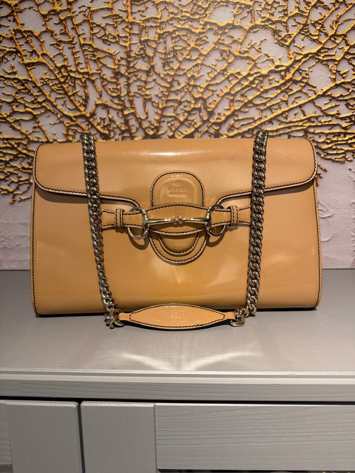 Vintage Gucci laktas Emily. Origineel, Verzenden, Beige, Handtas