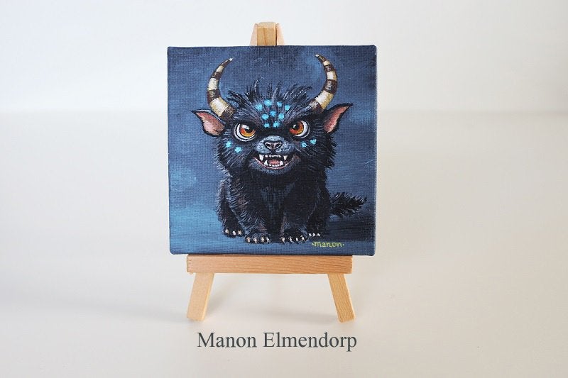 Uniek Handgeschilderd Fantasy Art Schilderijtje incl Ezeltje, Minder dan 50 cm, Gesigneerd, Geschilderd naar een eigen en uniek ontwerp