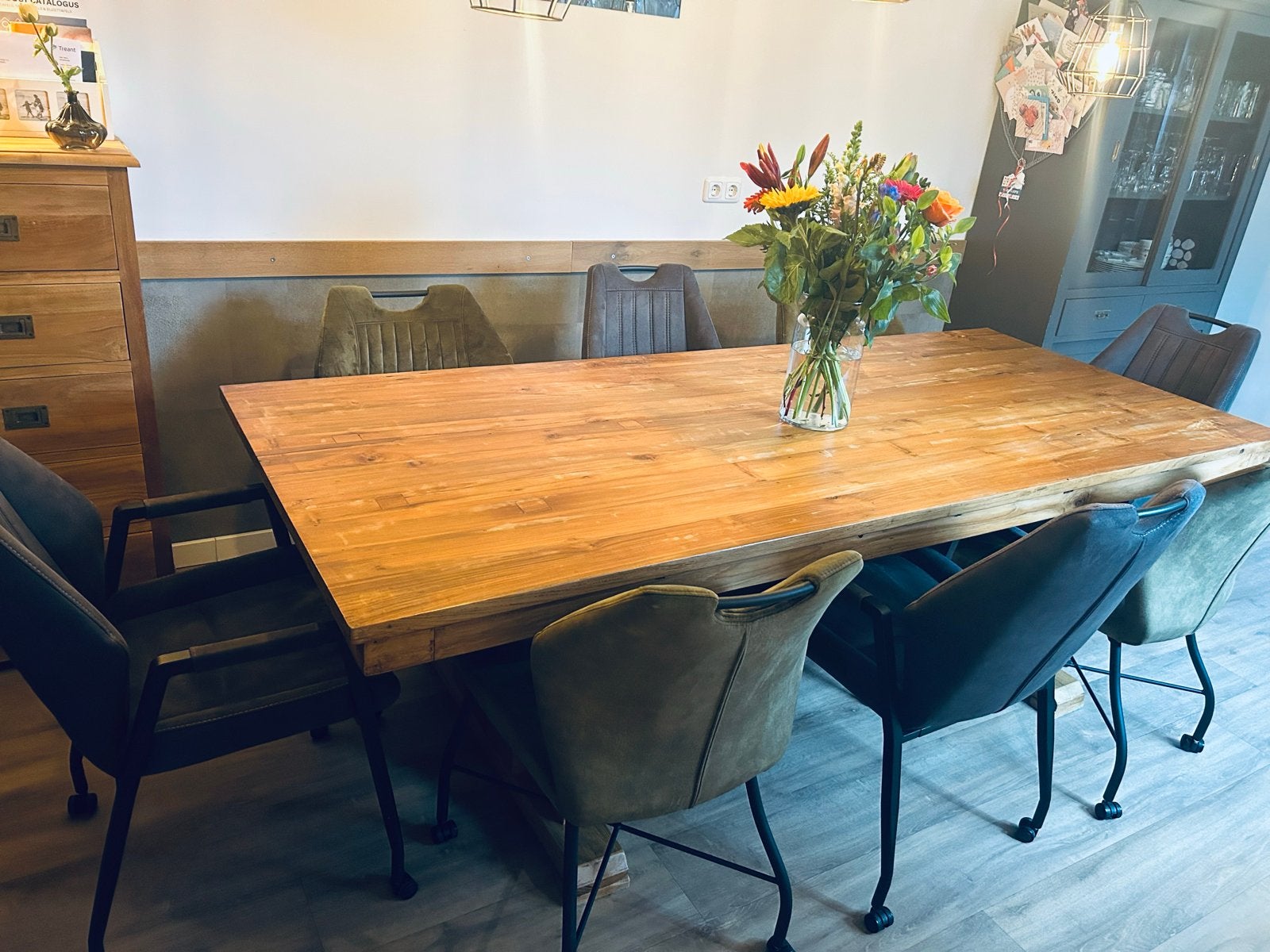 Teakhouten Eettafel met kloosterpoot - 240x100 cm, Ophalen, Gebruikt, Teakhout, 200 cm of meer