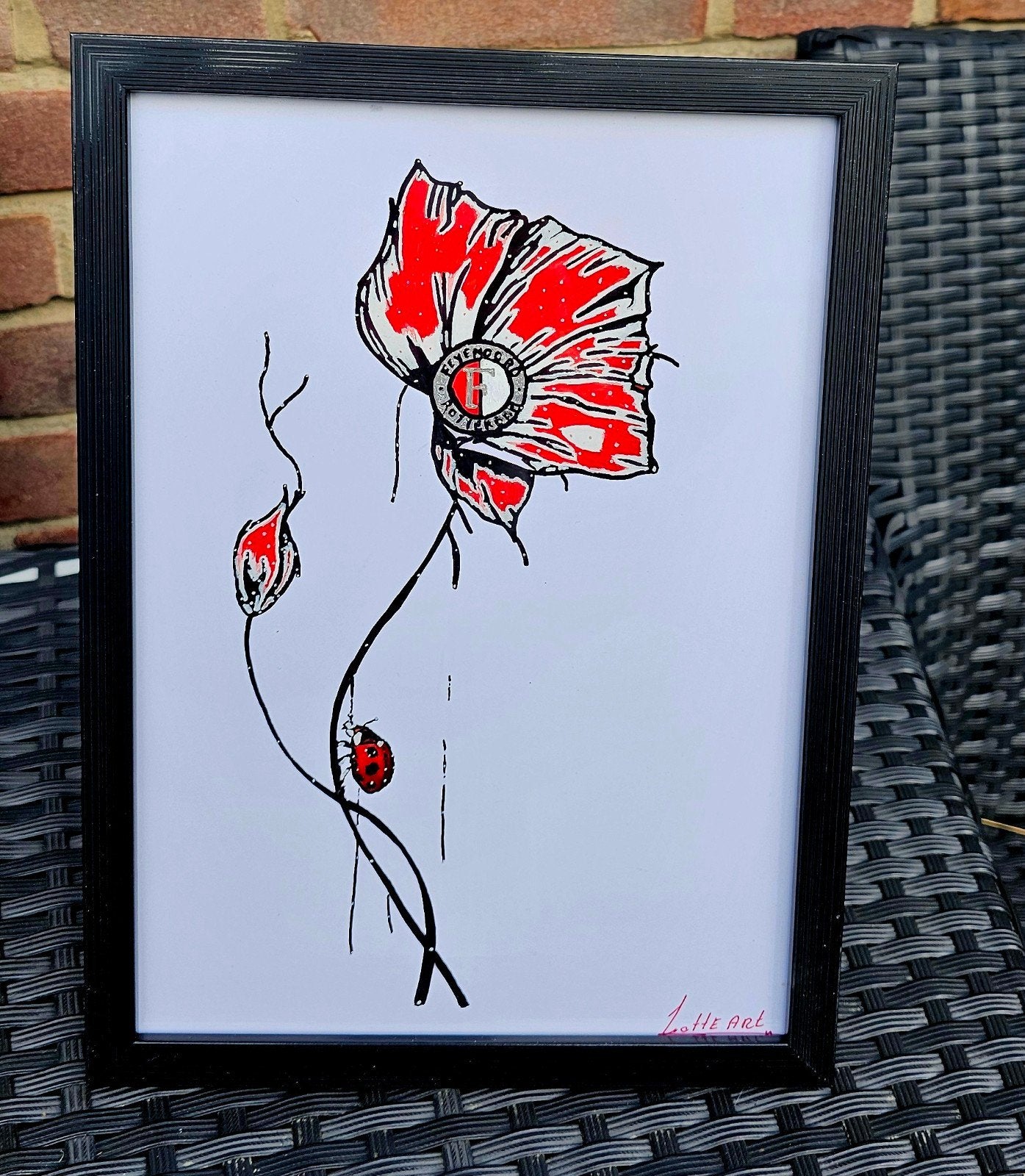 Feyenoord Klaproos Kunstprint - Ingelijst, Minder dan 50 cm, Nieuw, Ophalen of Verzenden, Print