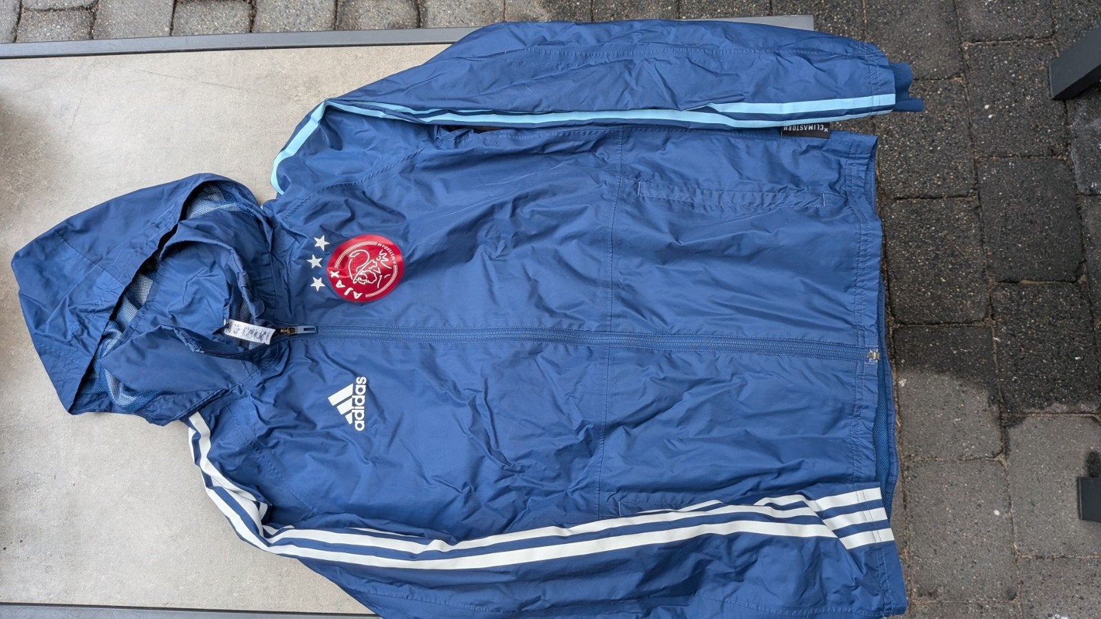 Ajax Adidas ClimaStorm Regenjas Maat XS, Blauw, Ophalen of Verzenden, Zo goed als nieuw, Adidas