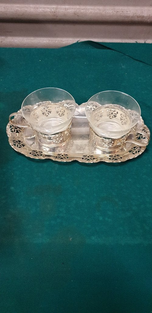 theekopjes met plateau vintage, Verzamelen, Retro, Ophalen of Verzenden