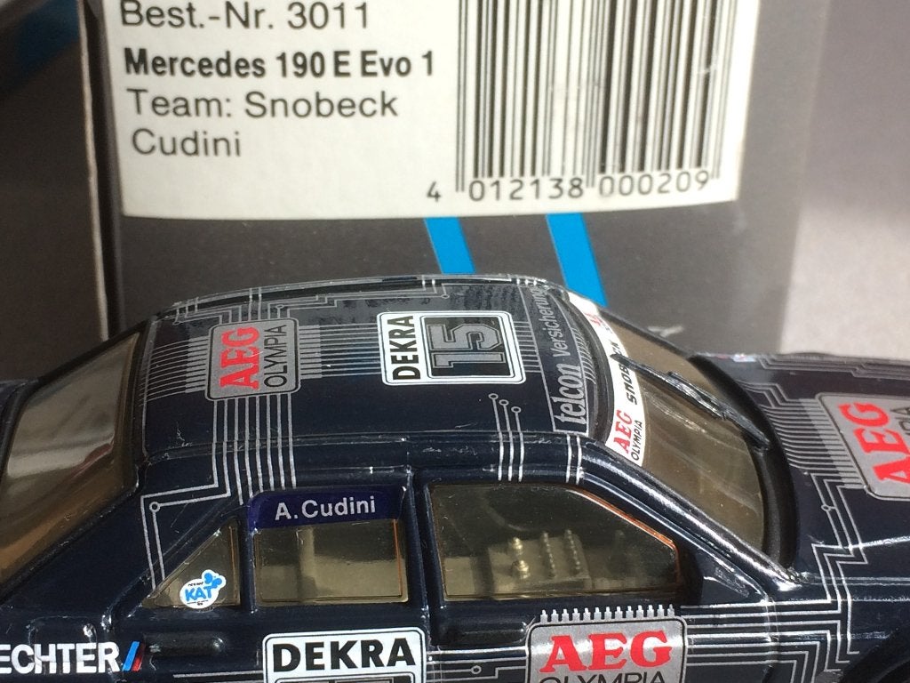 Mercedes W201 e1 / 190E 2.5 16v `90 A. Cudini 1/43, Ophalen of Verzenden, Zo goed als nieuw, Auto, MiniChamps