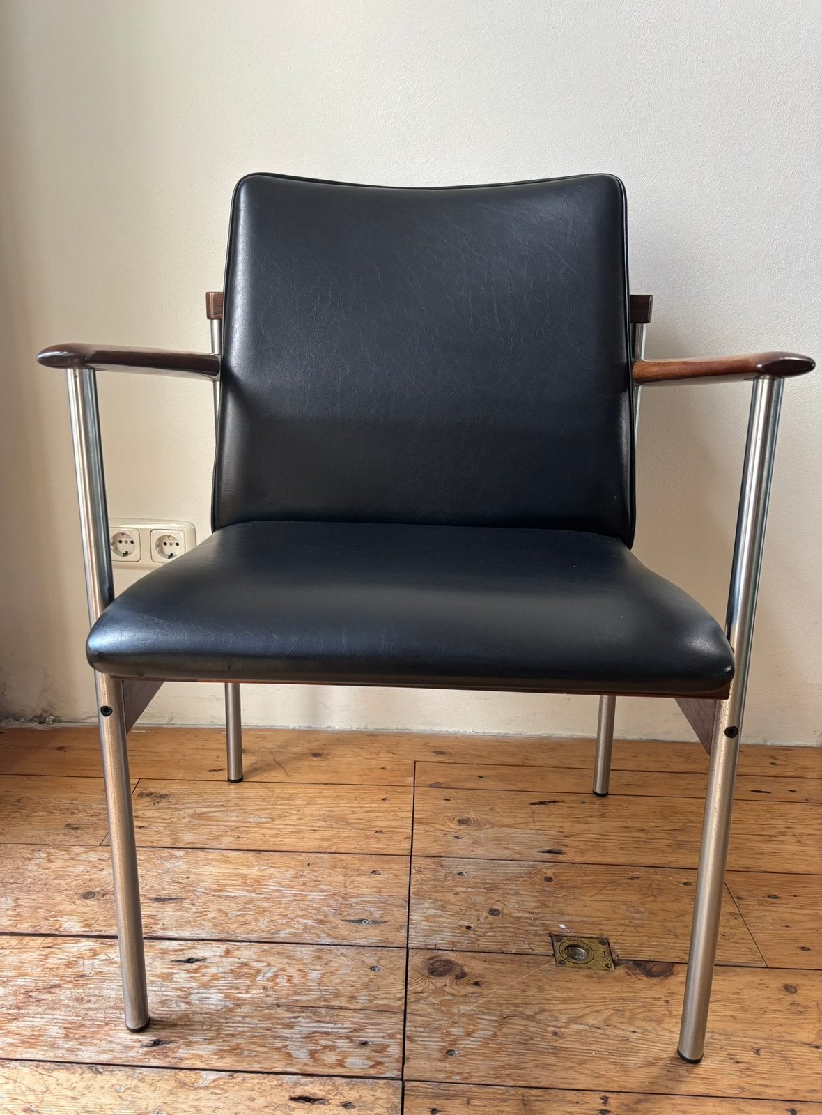 Vintage Deens Design Thereca stoel, Huis en Inrichting, Stoelen, Ophalen of Verzenden, Zo goed als nieuw, Zwart, Eén