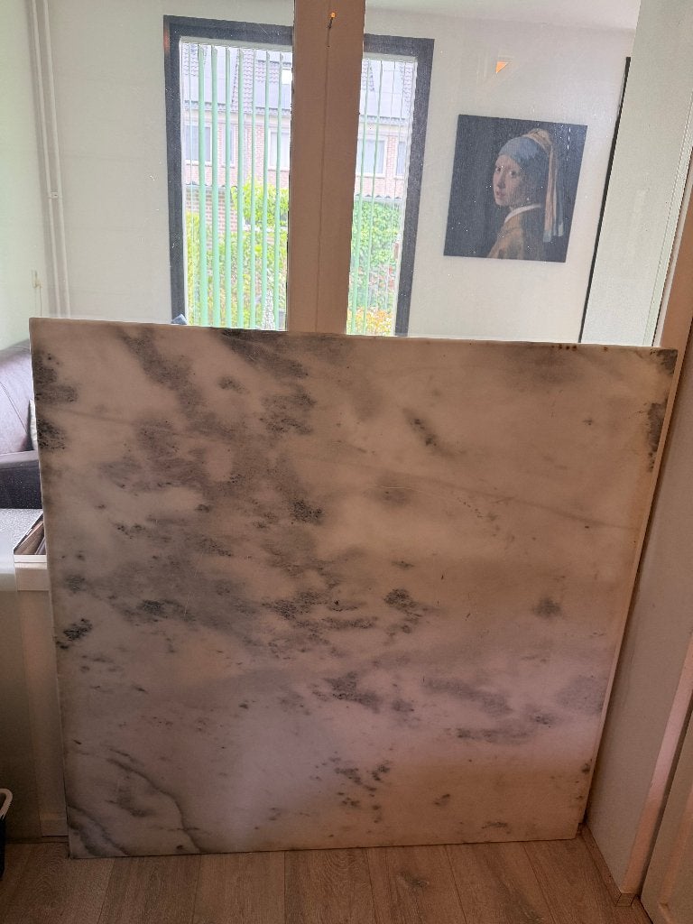 marmeren eettafel  120/120, Ophalen, Marmer, Vierkant, Zo goed als nieuw