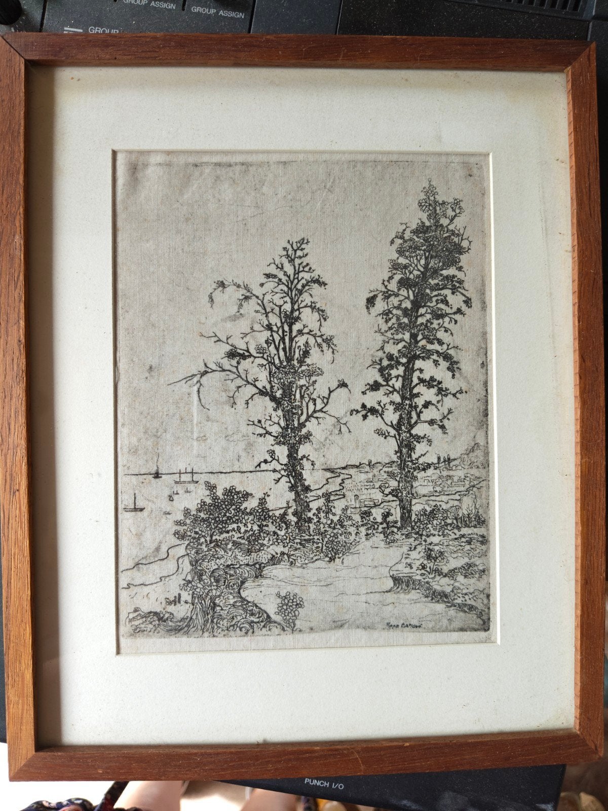 Ets van Poppe Damave - Landschap met bomen, Antiek en Kunst, Kunst | Etsen en Gravures, Landschap, 1950 - 1999, Ets, Ingelijst