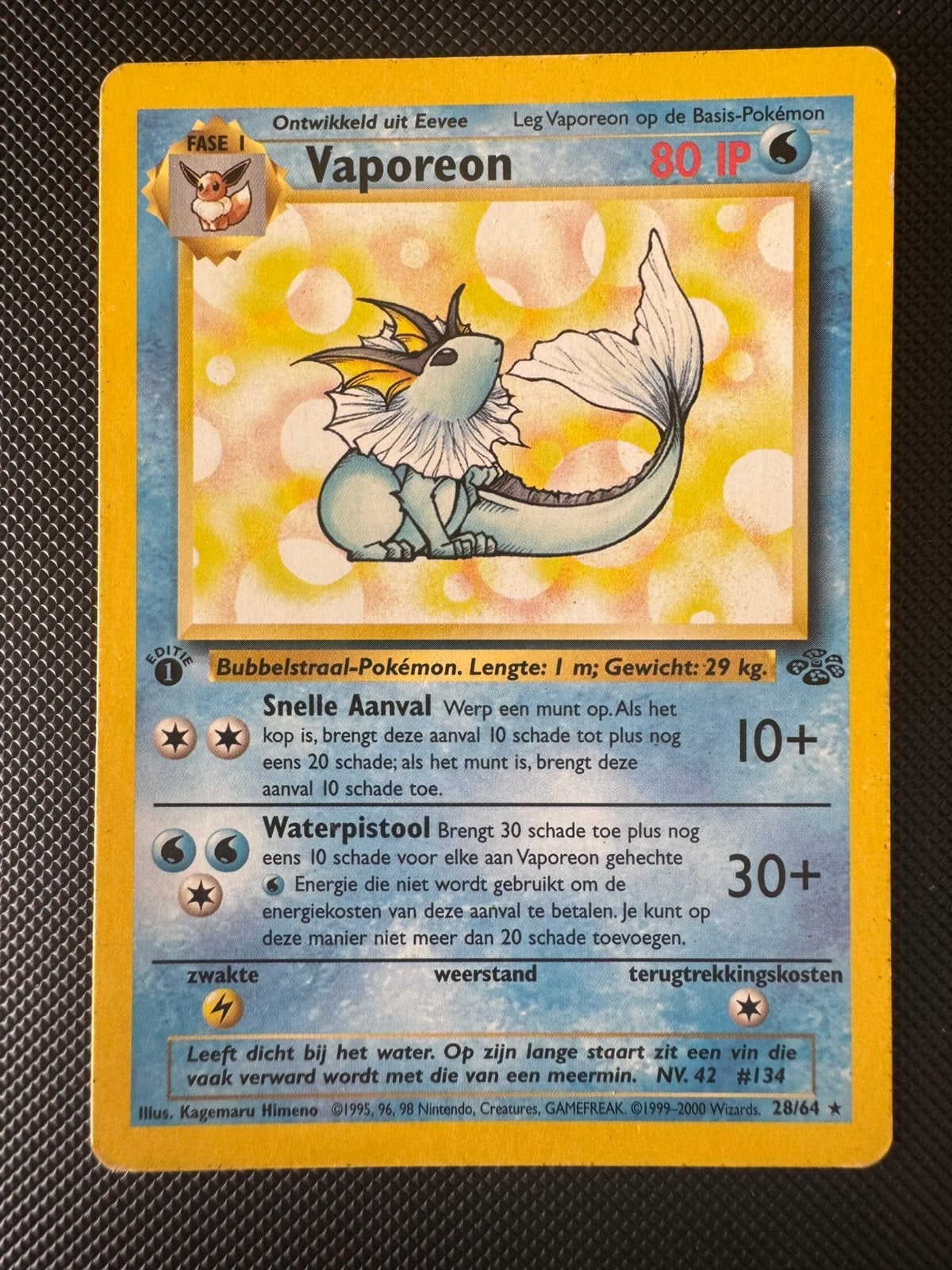 Vaporeon 28/64 – Jungle – 1st Edition - Nederlands - Good, Ophalen of Verzenden, Gebruikt, Losse kaart