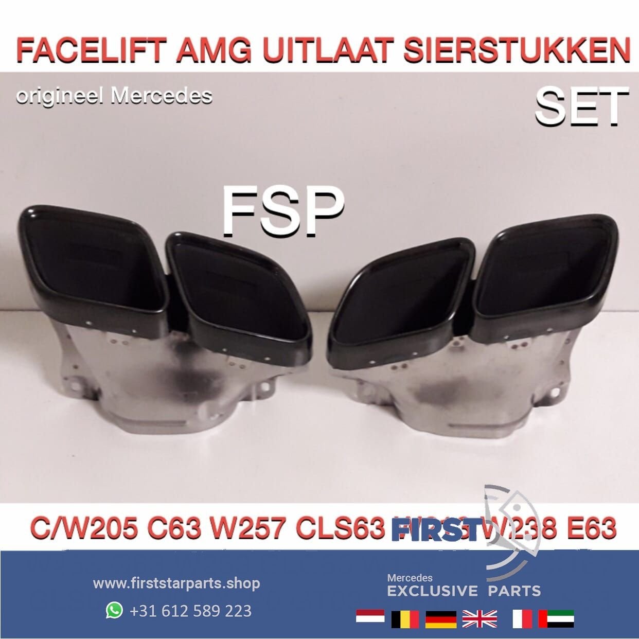 W223 S63 AMG UITLAAT SIERSTUKKEN SET ZWART ORIGINEEL Mercede, Gebruikt, -, Ophalen of Verzenden, -