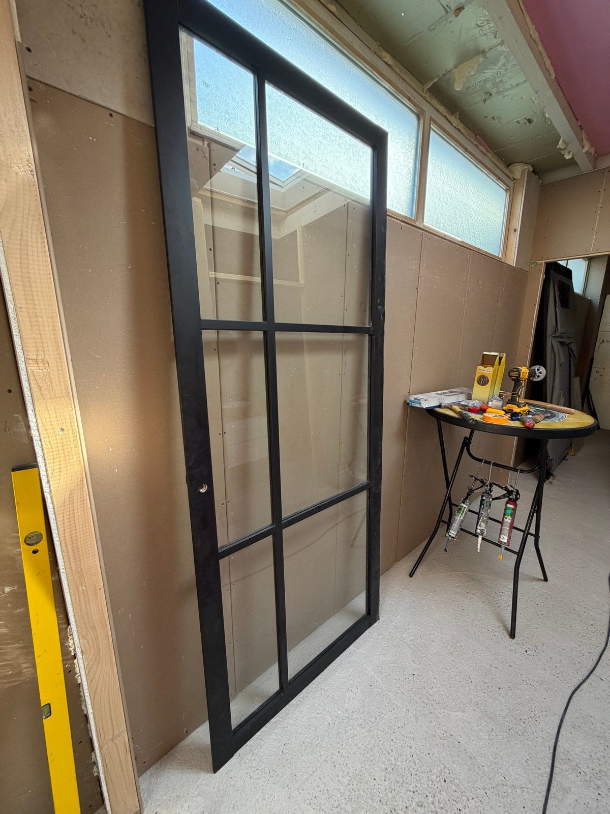 Zwarte houten binnendeur met glas, Ophalen, Gebruikt, 80 tot 100 cm, 215 cm of meer