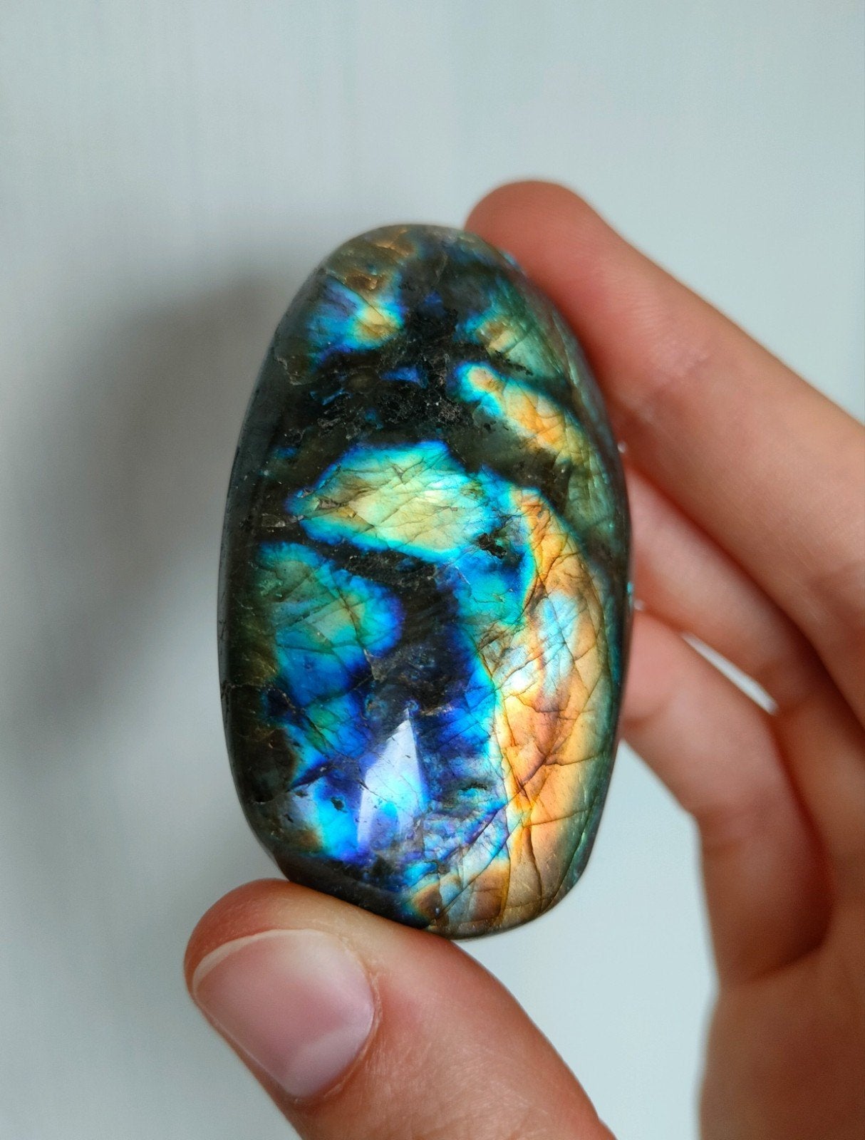 Labradoriet palm steen / labradorite palm stone, Ophalen of Verzenden, Mineraal