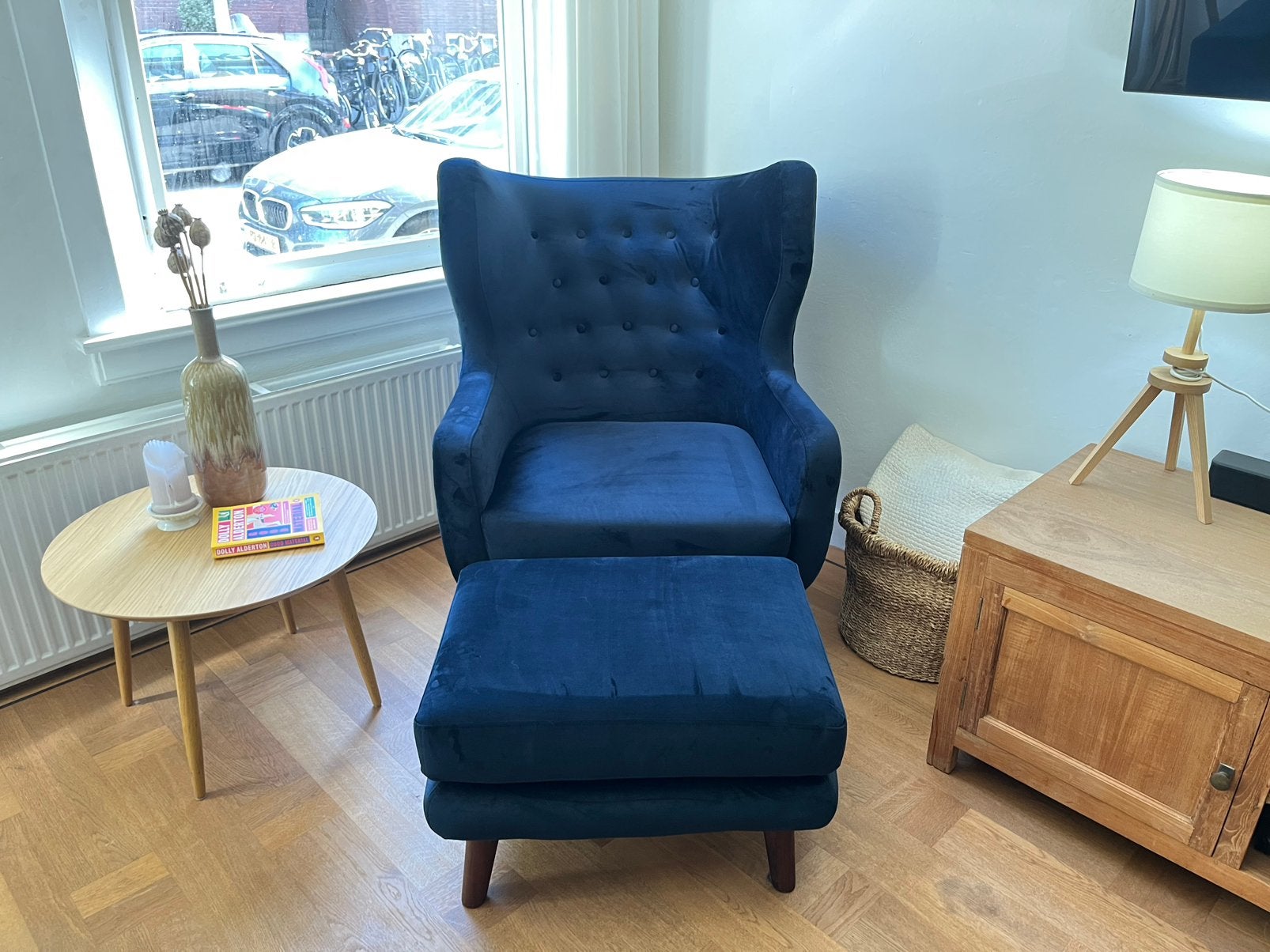SofaCompany fauteuil + hocker, Ophalen, Eenpersoons, 75 tot 100 cm, Zo goed als nieuw