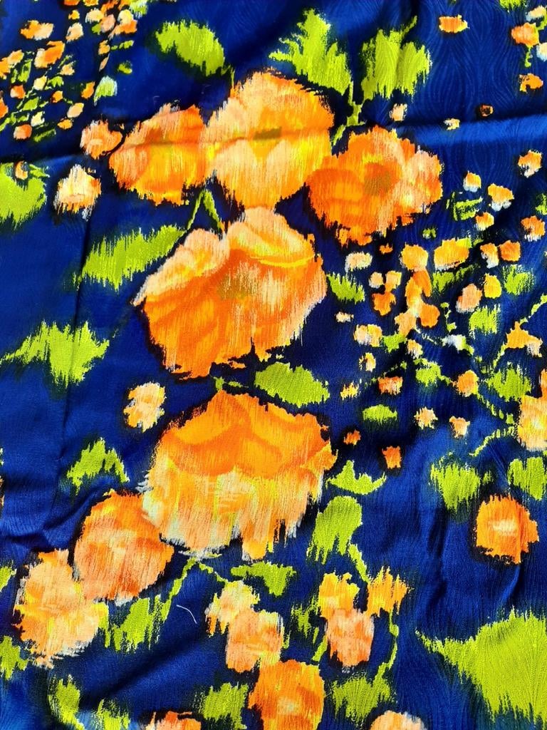 Leuke coupon/  blauw met oranje bloemen, Ophalen of Verzenden, Blauw, 30 tot 200 cm, 120 cm of meer
