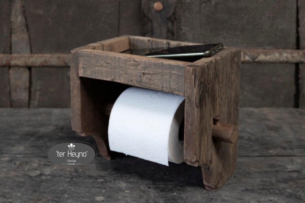 Oud houten toiletrol houder wc hout stoer sober landelijk, Verzenden, Nieuw, Hout, Landelijk