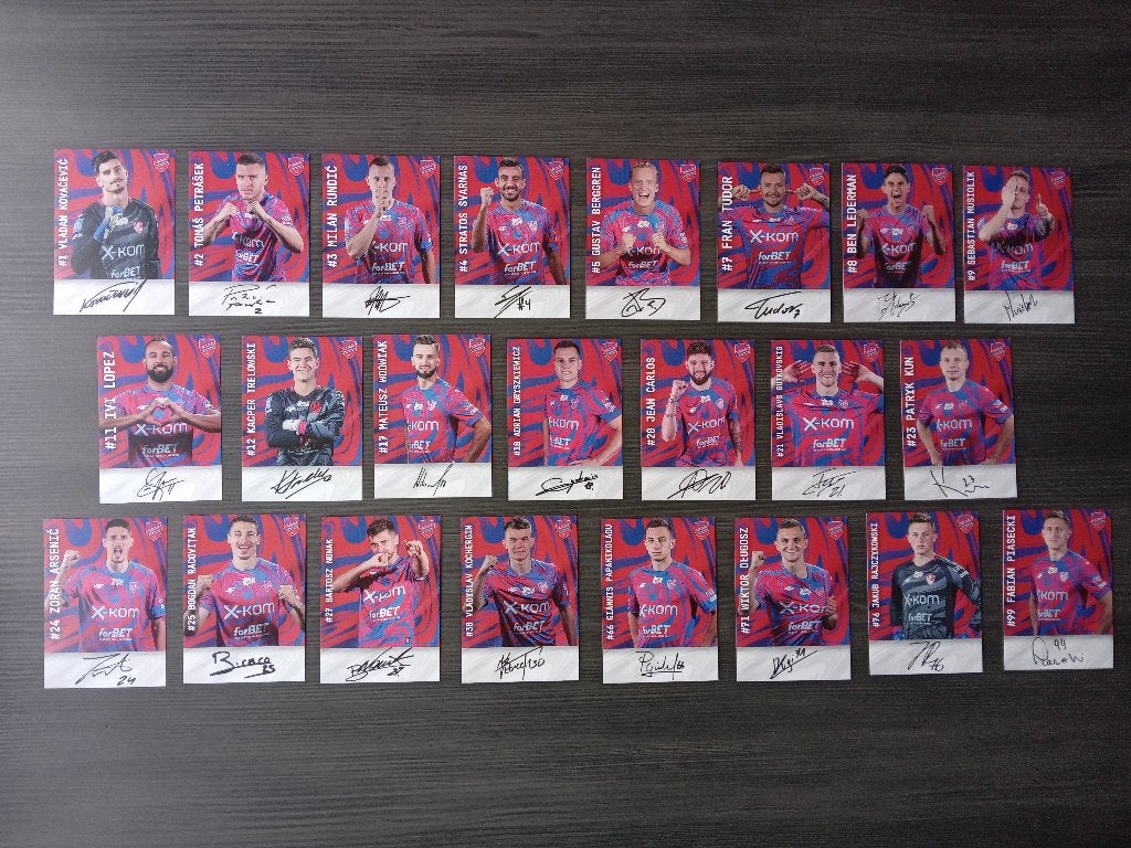 Gesigneerde set spelerskaarten van het Poolse RKS Raków, Ophalen of Verzenden, Nieuw, Buitenlandse clubs, Spelerskaart