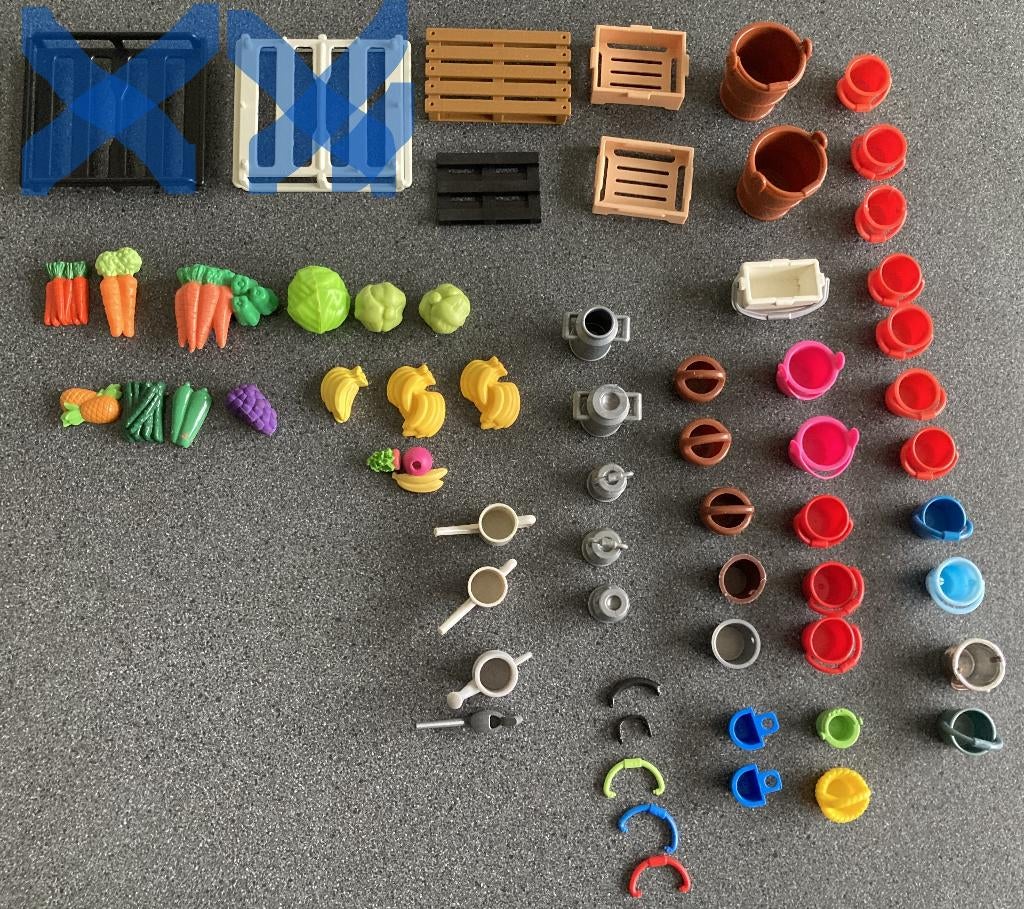 Playmobil krat groente fruit melkbus gieter emmer hengsel ev, Ophalen of Verzenden, Zo goed als nieuw, Los playmobil