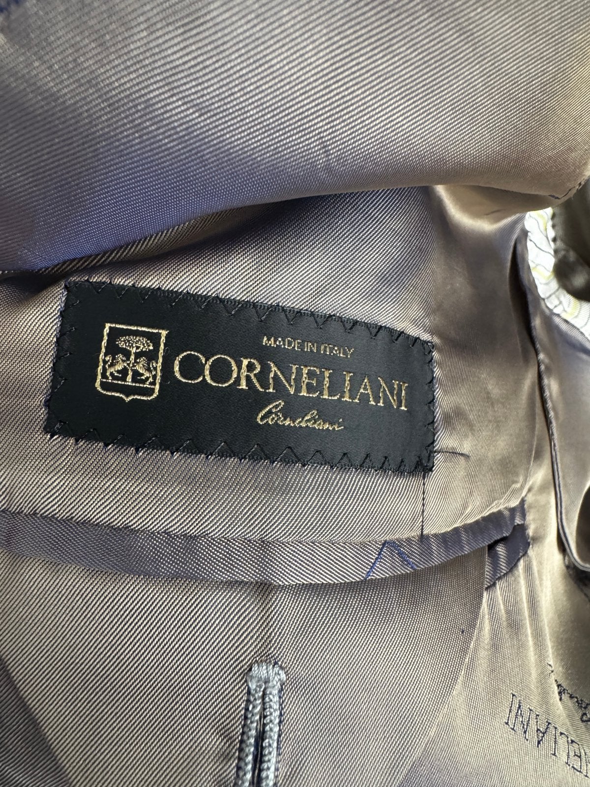 Corneliani Collezioni colbert grijs navy wol 52 L large, Ophalen of Verzenden, Zo goed als nieuw, Maat 52/54 (L), Blauw