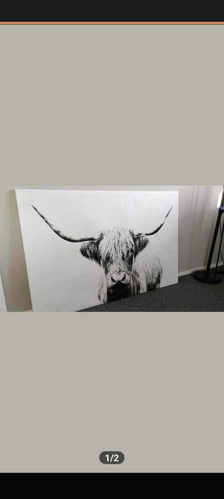 Schilderij Schotse Hooglander Zwart-Wit 118x78 cm, Antiek en Kunst, Kunst | Schilderijen | Klassiek, Ophalen