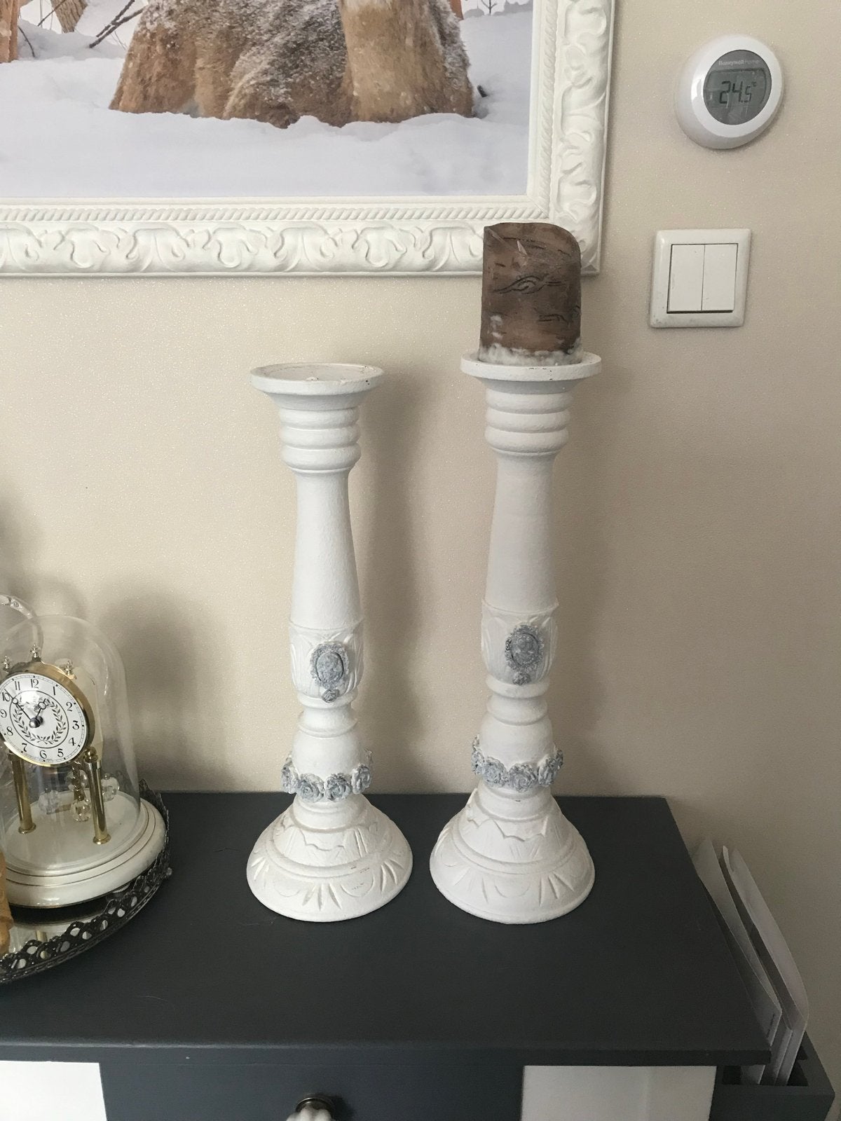 Set van 2 Witte Kandelaars - Klassiek Design, Ophalen, Overige materialen, Zo goed als nieuw, Kandelaar