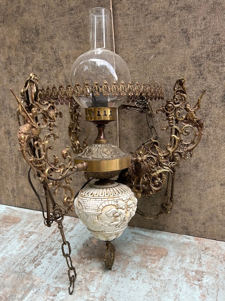 Schitterende antieke hanglamp - olielamp, Ophalen