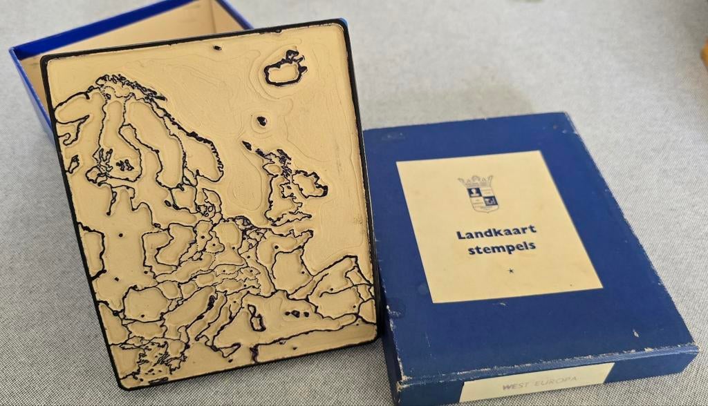 Vintage Landkaart Stempels West Europa - Educatief, Verzamelen, Ophalen of Verzenden, Gebruikt