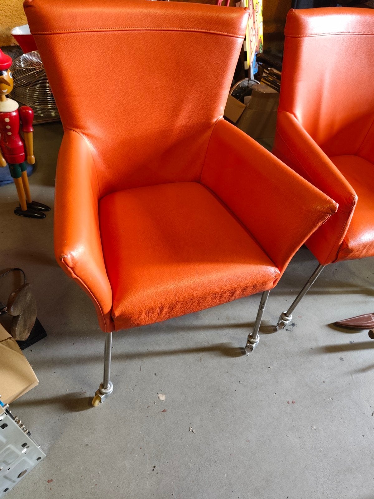 Montis Chaplin leren stoelen met wieltjes., Ophalen, Gebruikt, Minder dan 75 cm, 50 tot 75 cm