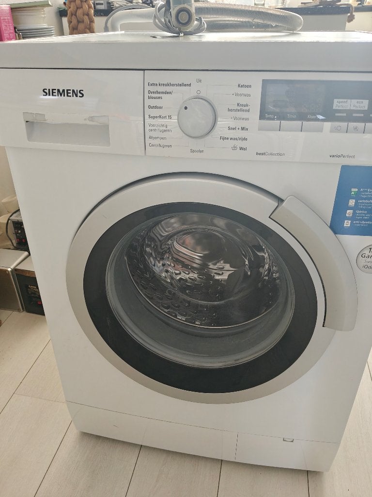 wasmachine (siemens) en warmtepompdroger (Bosch), Witgoed en Apparatuur, Wasmachines, Ophalen, Energieklasse A of zuiniger, 85 tot 90 cm