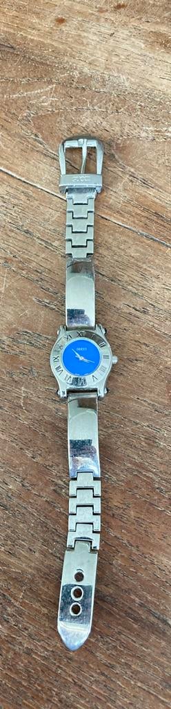 Vintage Gucci dames horloge met blauwe wijzerplaat, Antiek en Kunst, Ophalen of Verzenden, Dames