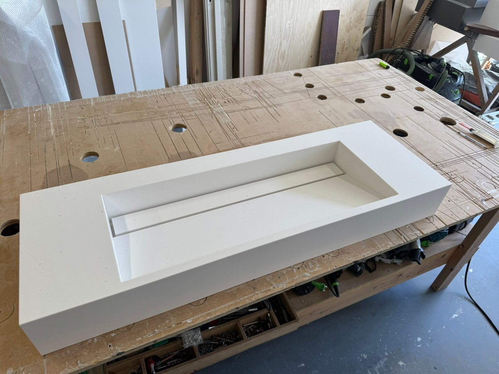 Hi-macs solid surface wastafel 1.20 mtr, Ophalen, Nieuw, Wastafel