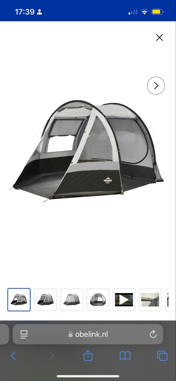 Obelink Trinity Grey bustent - Zo goed als nieuw, Caravans en Kamperen, Ophalen of Verzenden, Zo goed als nieuw, Tot en met 4