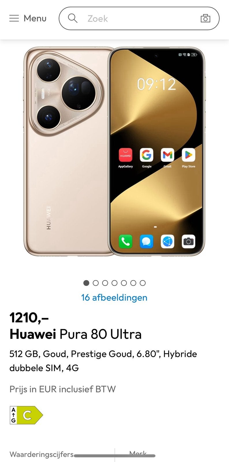 Huawei Pura 80 Ultra gold, Ophalen of Verzenden, Zo goed als nieuw, 6 megapixel of meer, Zonder abonnement