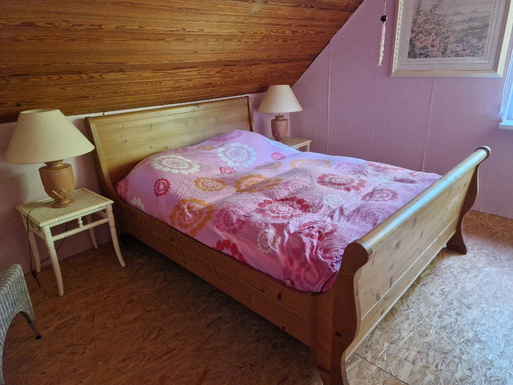Een landelijk oud grenen twee persoons bootbed, Ophalen, Gebruikt, Tweepersoons, 140 cm